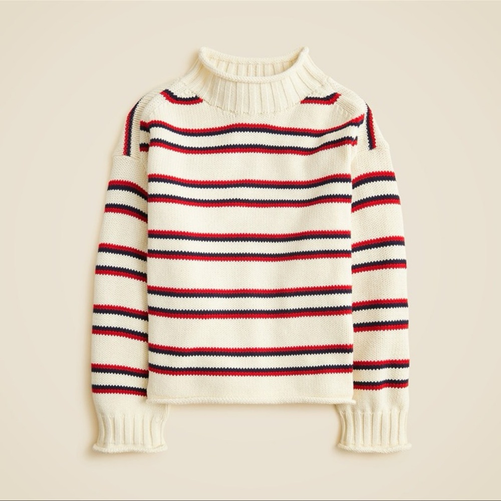J. Crew 2025 Rollneck Sweater in Ivory Lace Ruby Navy XL NWT